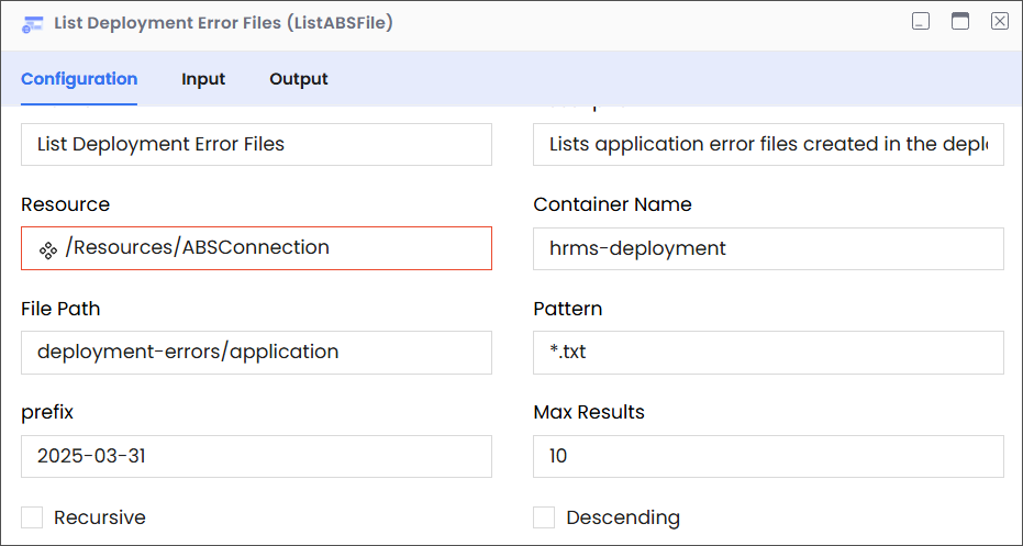 ListABSFiles Configuration