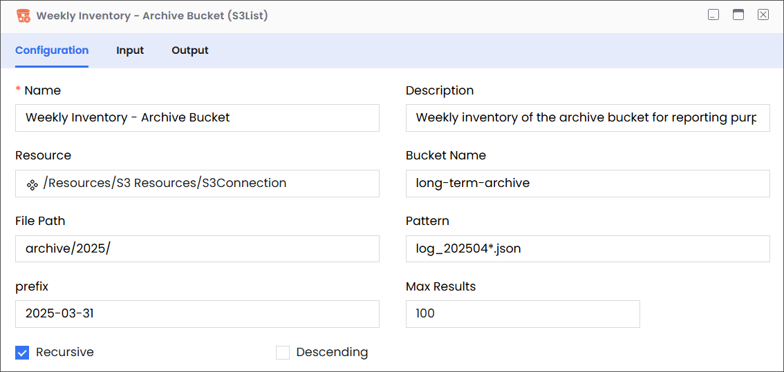 S3List Configuration