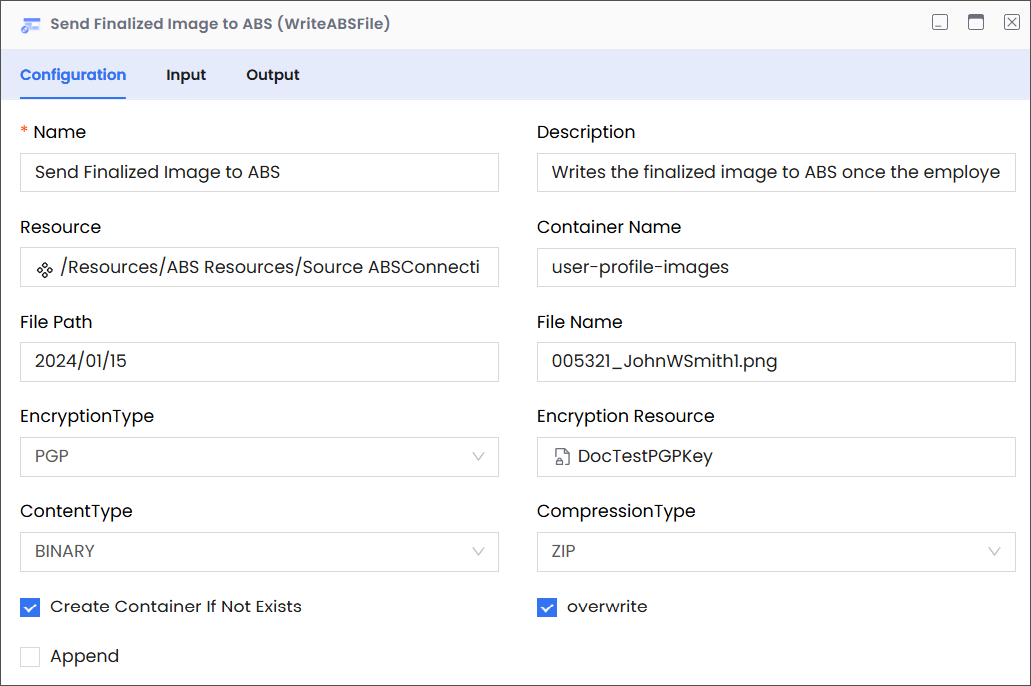WriteABSFile Configuration